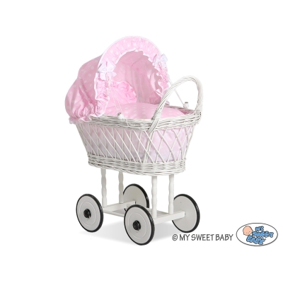Rieten Poppenwagen met Beddengoed