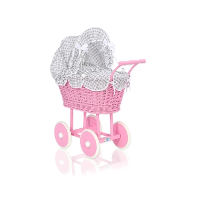 Rieten poppenwagen met kap