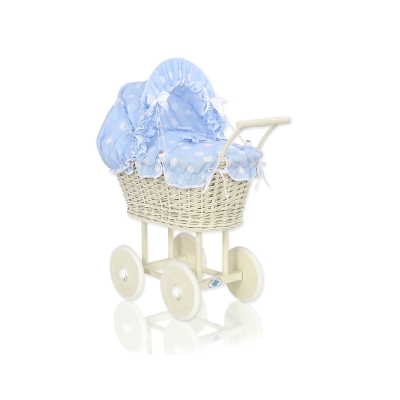 Rieten poppenwagen met kap Ivoor
