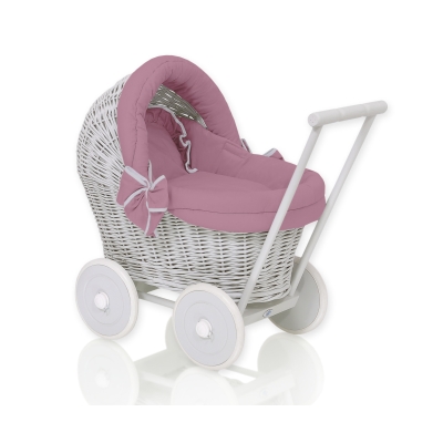Rieten poppenwagen met stoffen kap Grijs Pastelviolet