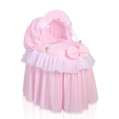 Rieten Poppenwieg met Kap Roze Little Princess