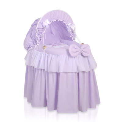 Rieten Wieg voor Pop met Kap Purper borduurwerk: Little Princess