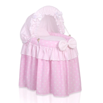 Rotan Poppenwieg met Kap Roze Polkaprikker