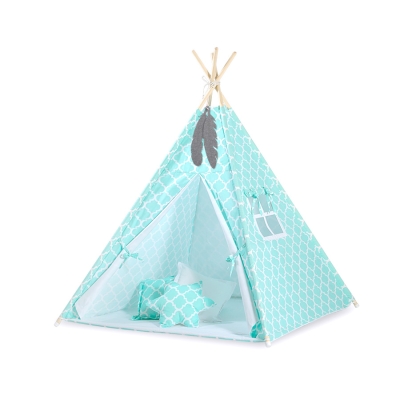 Set: Tipi-tent Speelkleed GRATIS decoratieve veren Mint Marokko