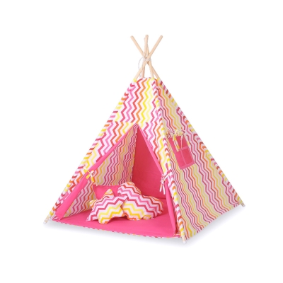 Set: Tipi-tent Speelkleed GRATIS decoratieve veren Roze Geel Zigzag