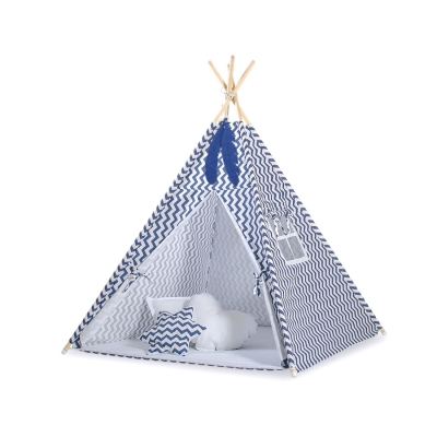 Set: Tipi-tent Speelkleed Kussens Donkerblauw Zigzag
