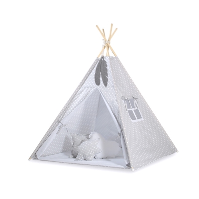 Set: Tipi-tent Speelkleed Kussens Grijs Polkaprikker