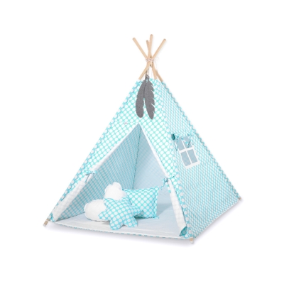 Set: Tipi-tent Speelkleed Kussens Turkoois
