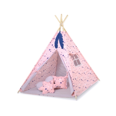 Set: Tipi-tent Speelmat   Blauw Roze Grijs Sterren