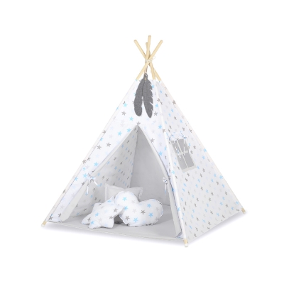 Set: Tipi-tent Speelmat   Grijs Blauw Sterren