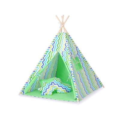 Set: Tipi-tent Speelmat   Groen Blauw Zigzag