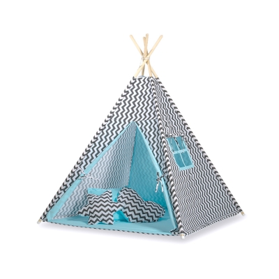 Set: Tipi-tent Speelmat  Kussens Zwart Blauw Zigzag