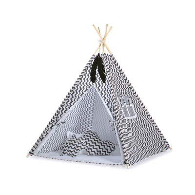 Set: Tipi-tent Speelmat  Kussens Zwart Zigzag