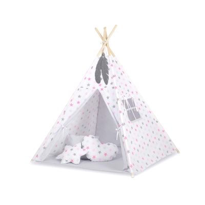 Set: Tipi-tent Speelmat   Roze Grijs Sterren