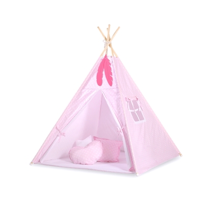 Set: Tipi-tent Speelmat   Roze Polkaprikker