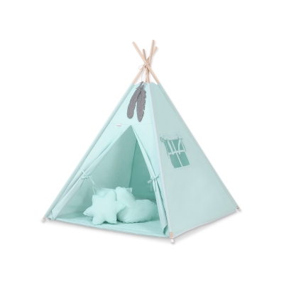 MEGA TIPI SET: Tipi-tent + speelmat + kussens + GRATIS decoratieve veren Mint