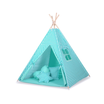 MEGA TIPI SET: Tipi-tent + speelmat + kussens + GRATIS decoratieve veren Mint