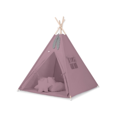 MEGA TIPI SET: Tipi-tent + speelmat + kussens + GRATIS decoratieve veren Pastelviolet