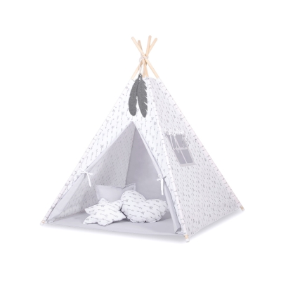 MEGA TIPI SET: Tipi-tent + speelmat + kussens + GRATIS decoratieve veren Pil