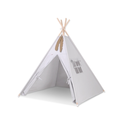 Tipi-tent + GRATIS decoratieve veren Grijs