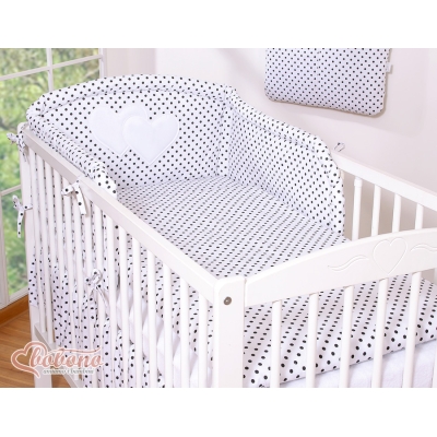 Universele Bedbumper voor Kinderbed - Harten Zwart Polkaprikker
