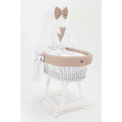 Witte Rotan Baby Wieg met komplet Textiel Beige Wafel