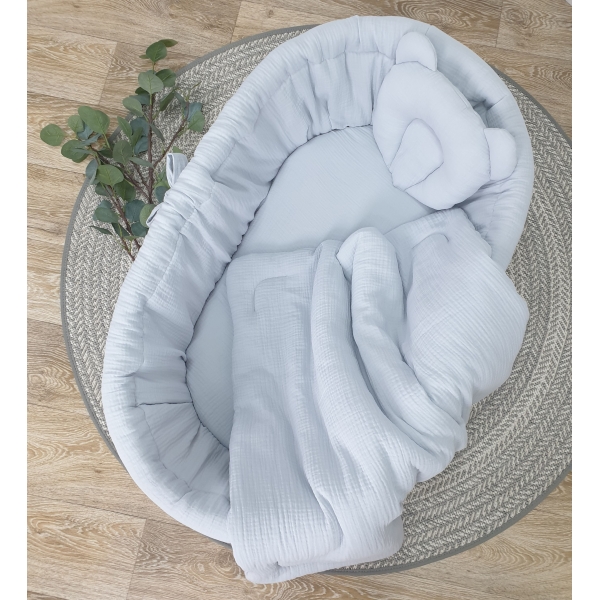 Baby wieg lichtgrijze bekleding mousseline