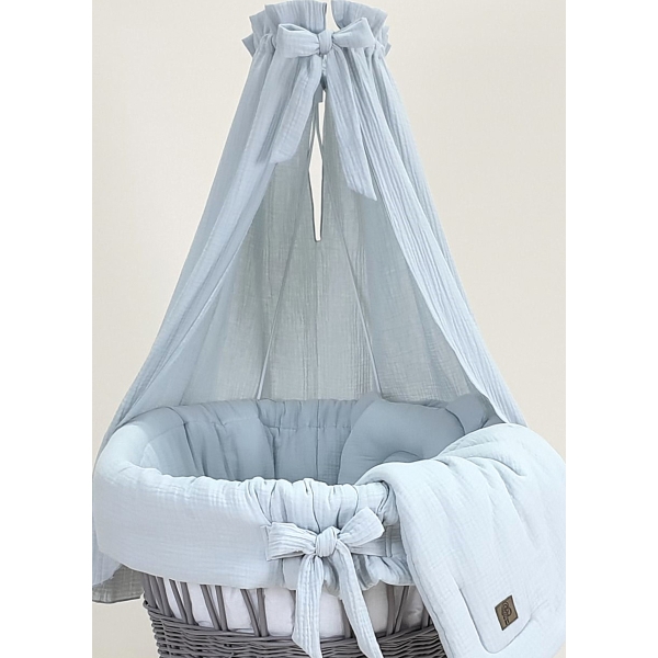 Baby wieg lichtgrijze bekleding mousseline katoen