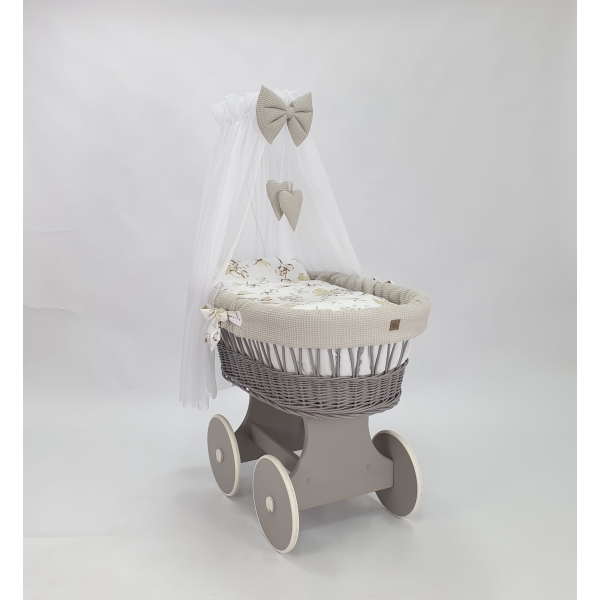 Baby wiegje grote wielen Grijs met Textiel Beige