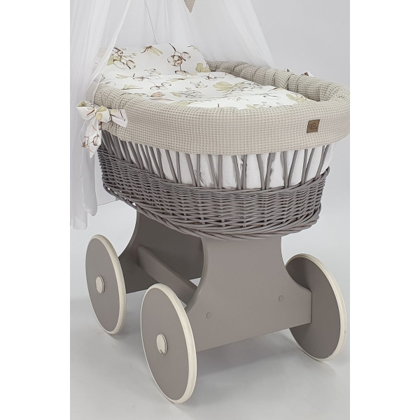Baby wiegje grote wielen Grijs met Textiel Beige