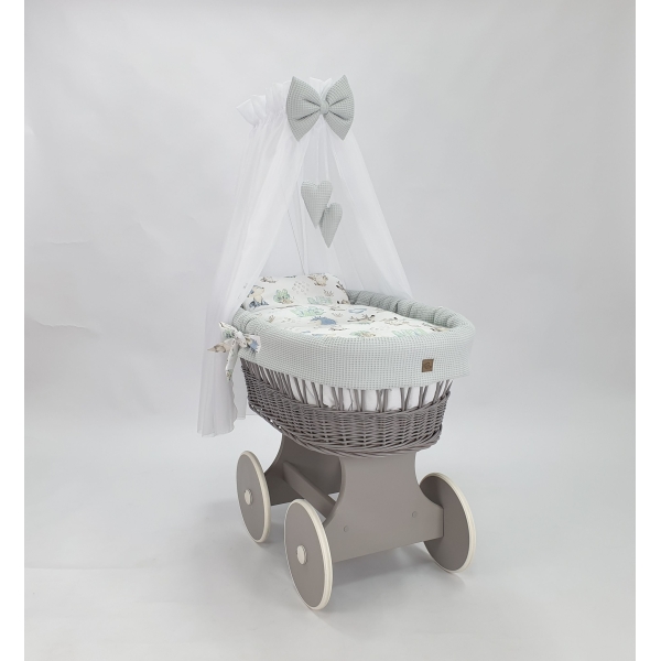Baby wiegje grote wielen Grijs met Textiel Grijs