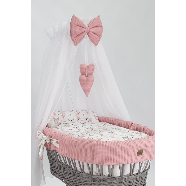 Baby wiegje grote wielen Grijs met Textiel Poederroze