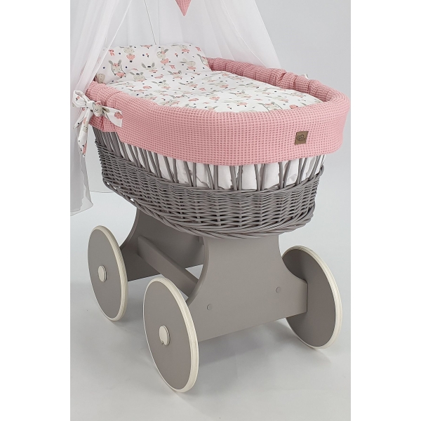 Baby wiegje grote wielen Grijs met Textiel Poederroze