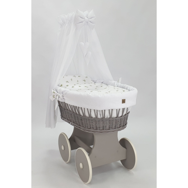 Baby wiegje grote wielen Grijs met Textiel Wit