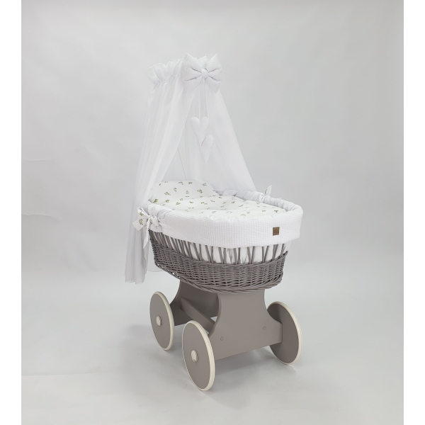 Baby wiegje grote wielen Grijs met Textiel Wit