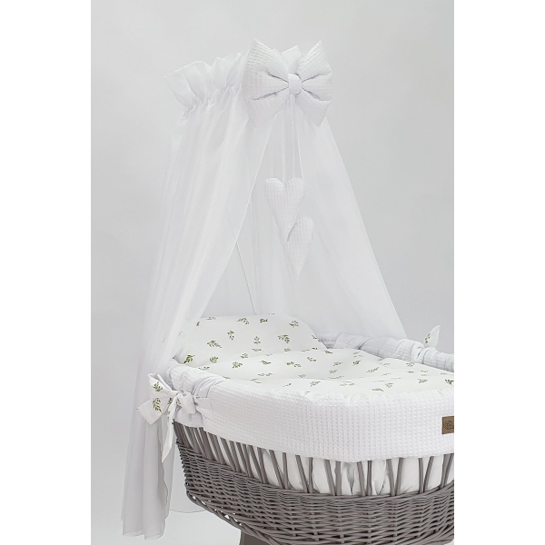 Baby wiegje grote wielen Grijs met Textiel Wit
