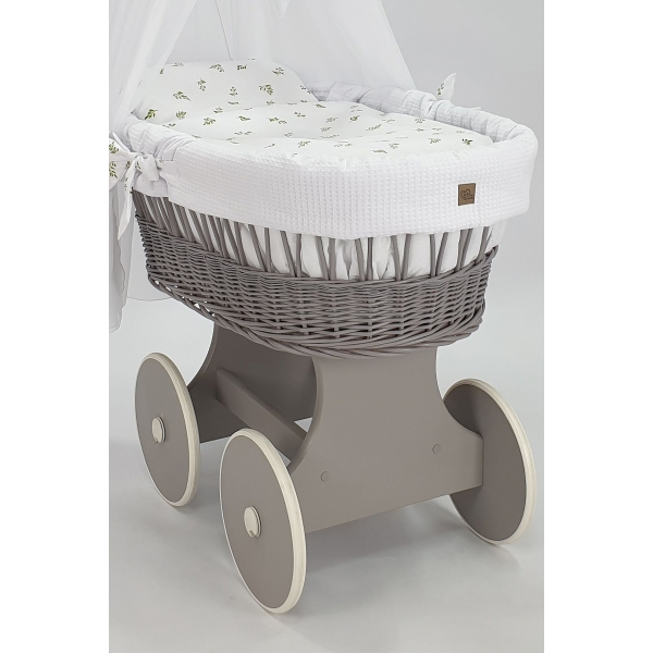 Baby wiegje grote wielen Grijs met Textiel Wit