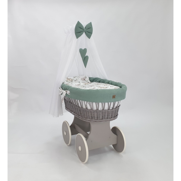 Baby wiegje grote wielen met Textiel Khaki