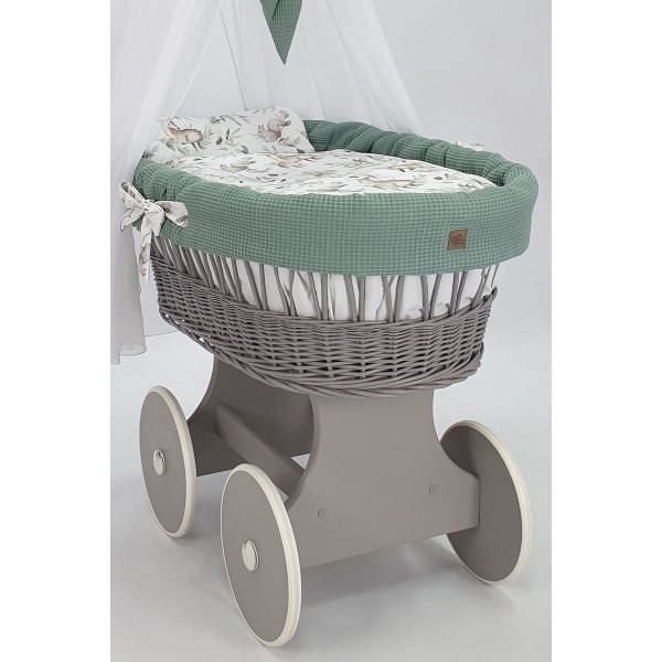 Baby wiegje grote wielen met Textiel Khaki