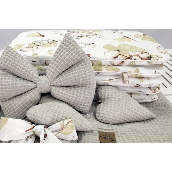 Baby wiegje grote wielen Wit met Textiel Beige