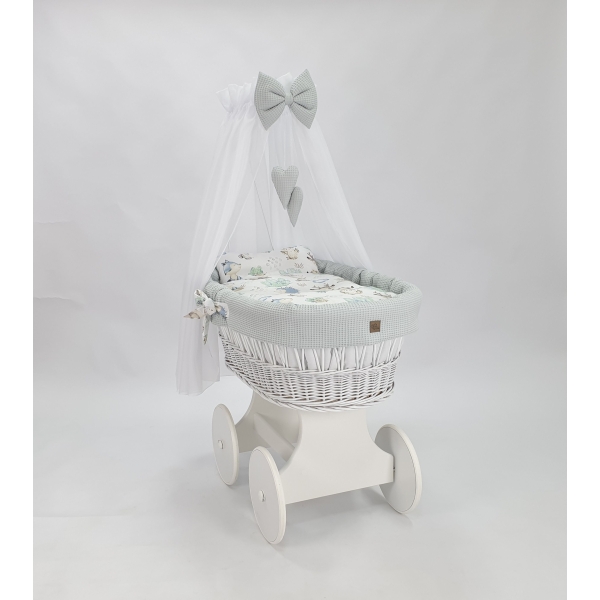 Baby wiegje grote wielen Wit met Textiel Grijs