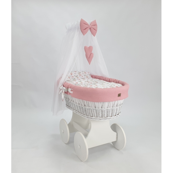Baby wiegje grote wielen Wit Textiel Poederroze