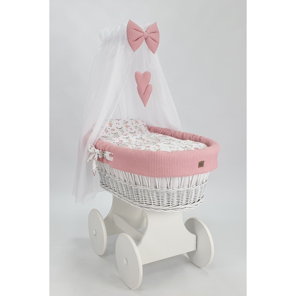 Baby wiegje grote wielen Wit Textiel Poederroze
