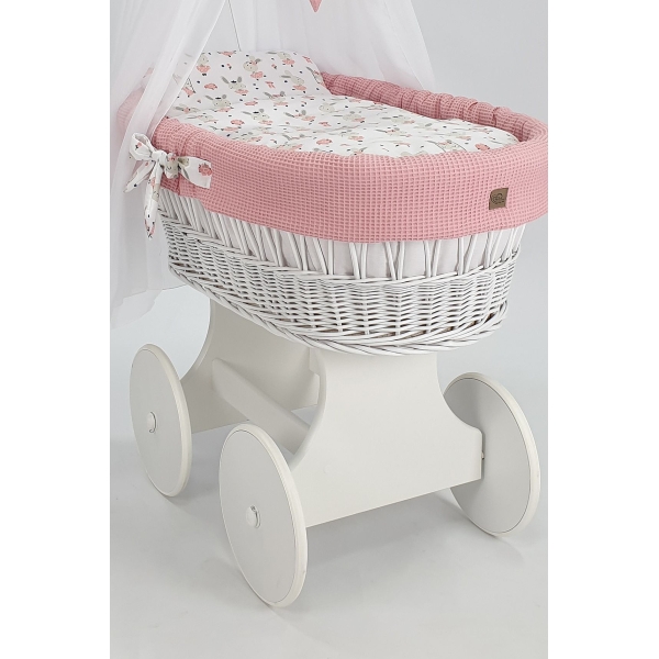 Baby wiegje grote wielen Wit Textiel Poederroze