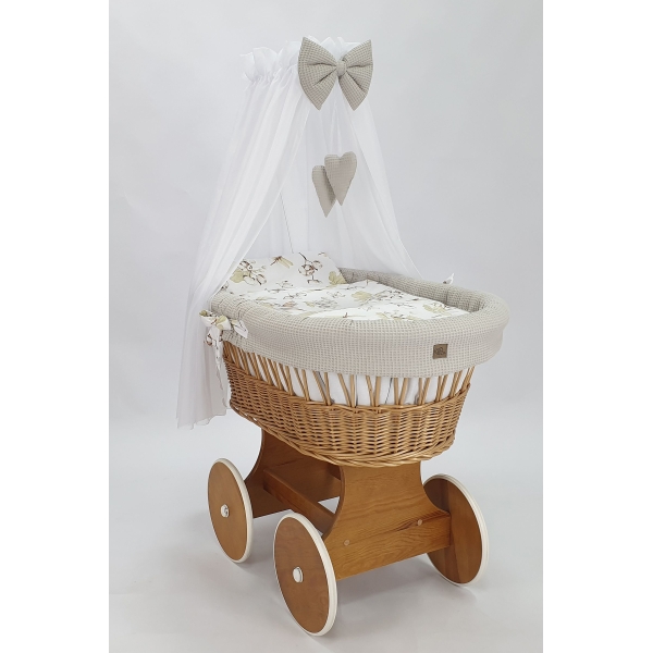 Baby wiegje Rotan Naturel Grote Wielen met Textiel Beige