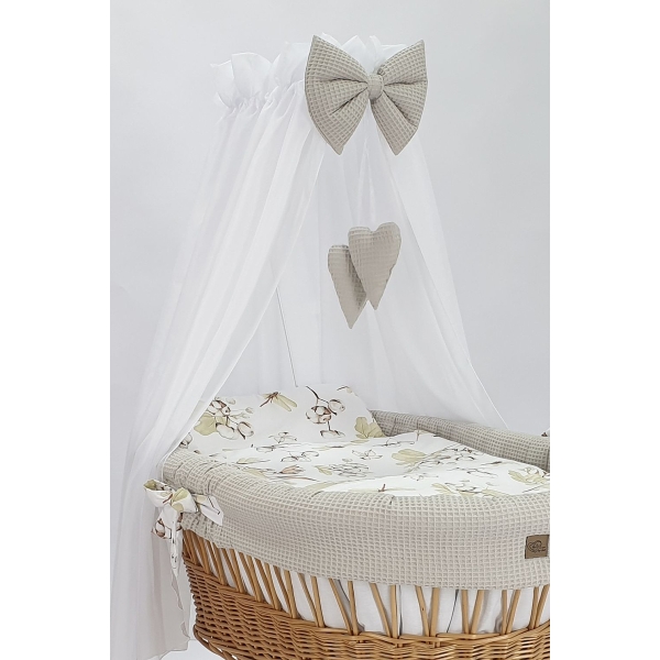 Baby wiegje Rotan Naturel Grote Wielen met Textiel Beige