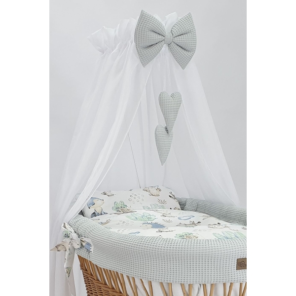 Baby wiegje Rotan Wieg Naturel Grote Wielen met Textiel Grijs