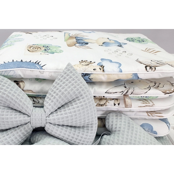 Baby wiegje Rotan Wieg Naturel Grote Wielen met Textiel Grijs