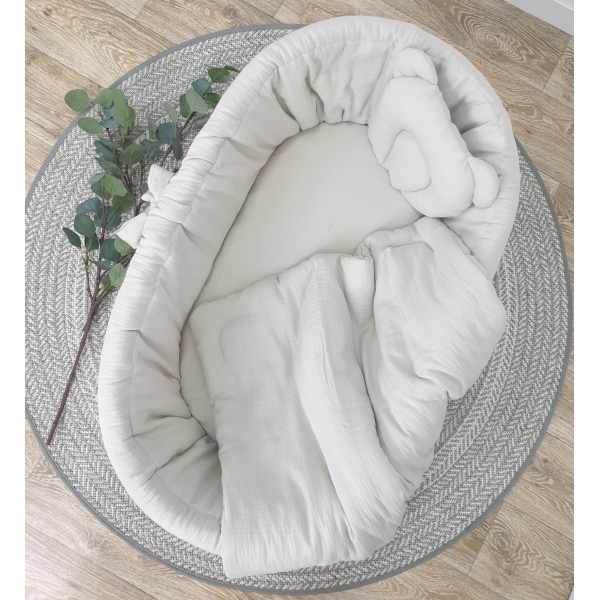 Beige mousseline wiegset compleet