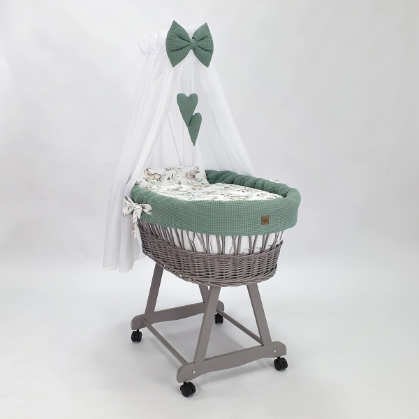Grijze Rotan Baby Wiegje met Bedtextiel